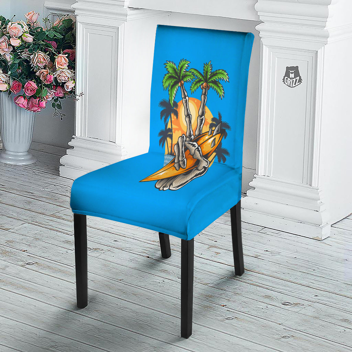 Tropical Skull Hand Print Dining Chair Slipcover-grizzshop