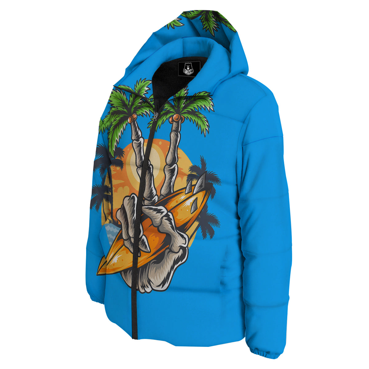 Tropical Skull Hand Print Down Jacket-grizzshop