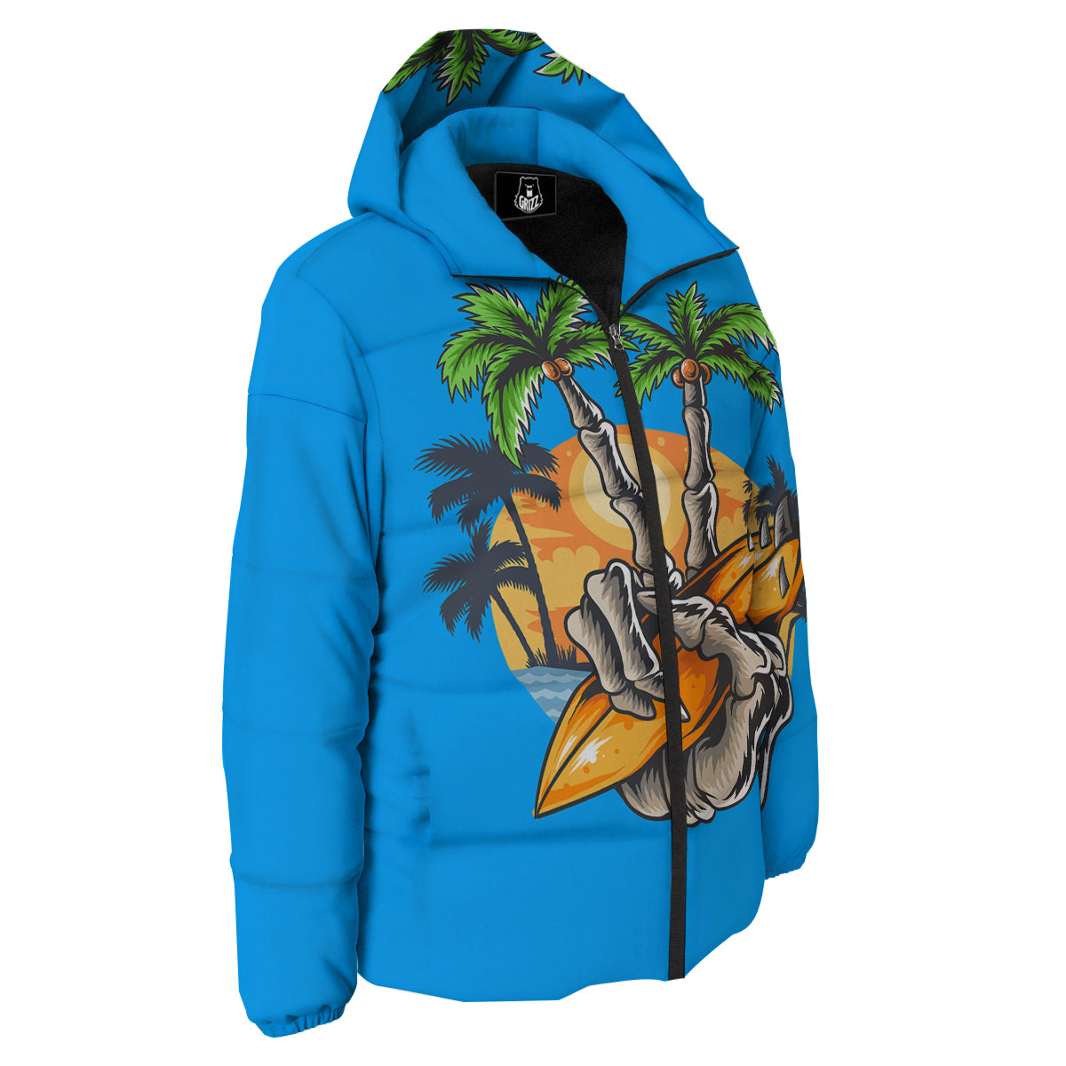 Tropical Skull Hand Print Down Jacket-grizzshop