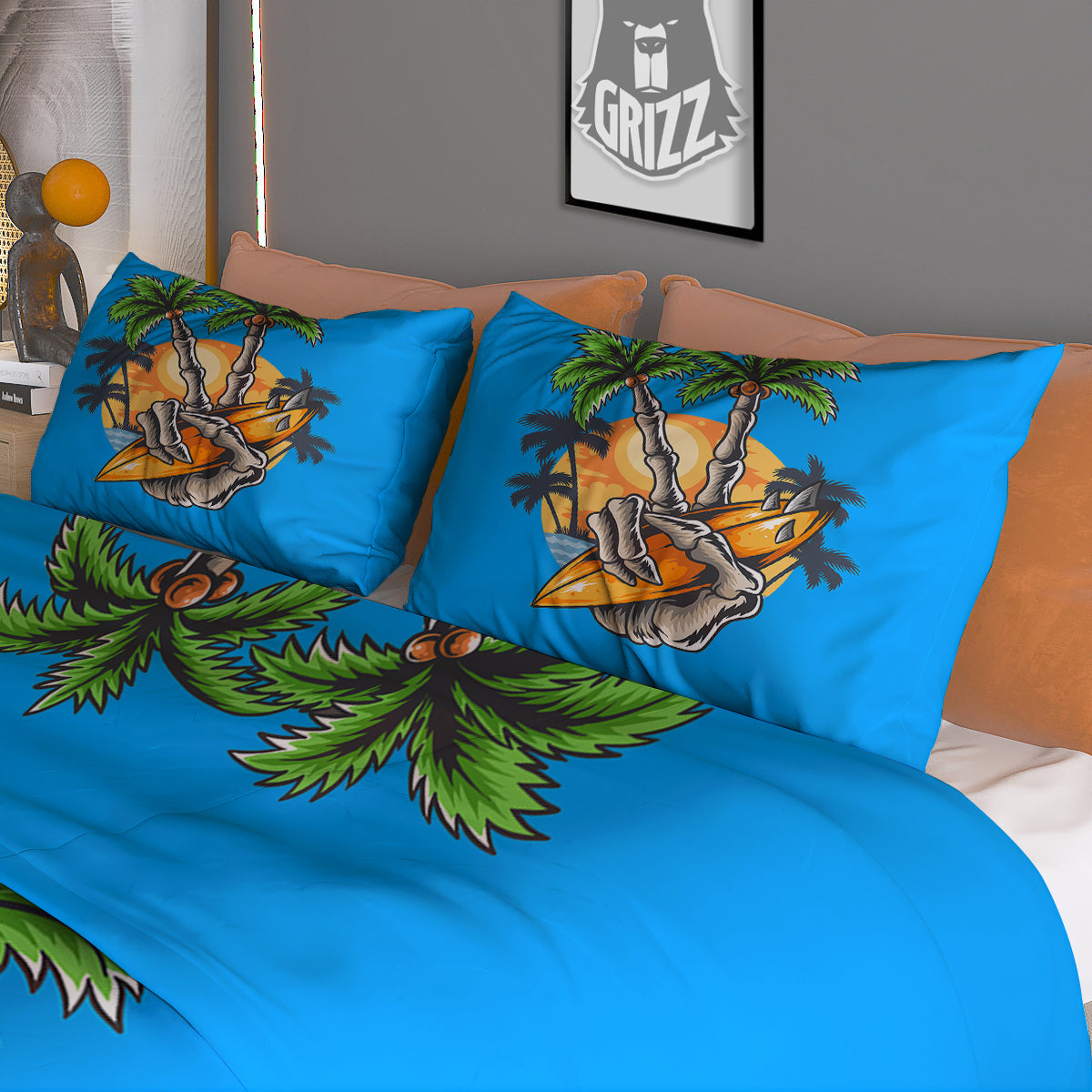 Tropical Skull Hand Print Duvet Cover Bedding Set