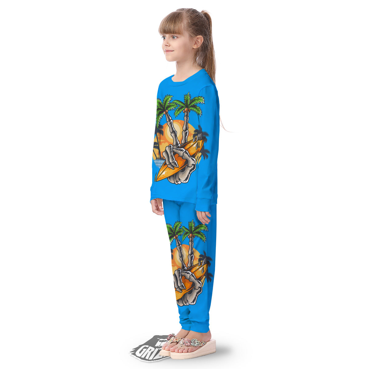 Tropical Skull Hand Print Kid's Pajamas-grizzshop