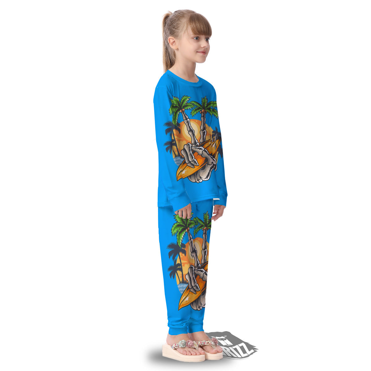 Tropical Skull Hand Print Kid's Pajamas-grizzshop