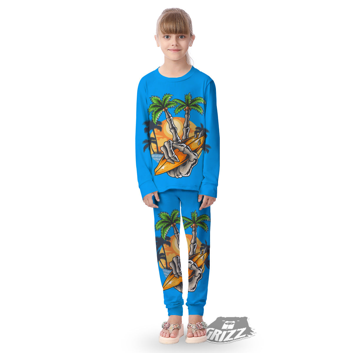 Tropical Skull Hand Print Kid's Pajamas-grizzshop