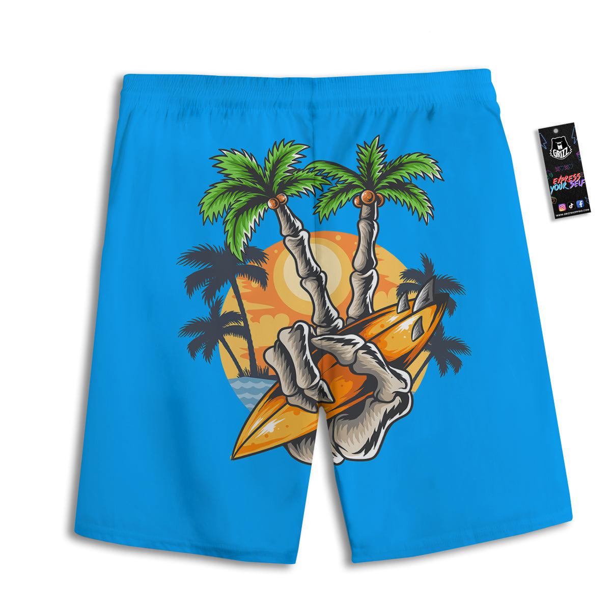 Tropical Skull Hand Print Men's Athletic Shorts