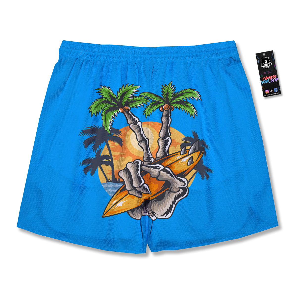 Tropical Skull Hand Print Men's Running Shorts-grizzshop