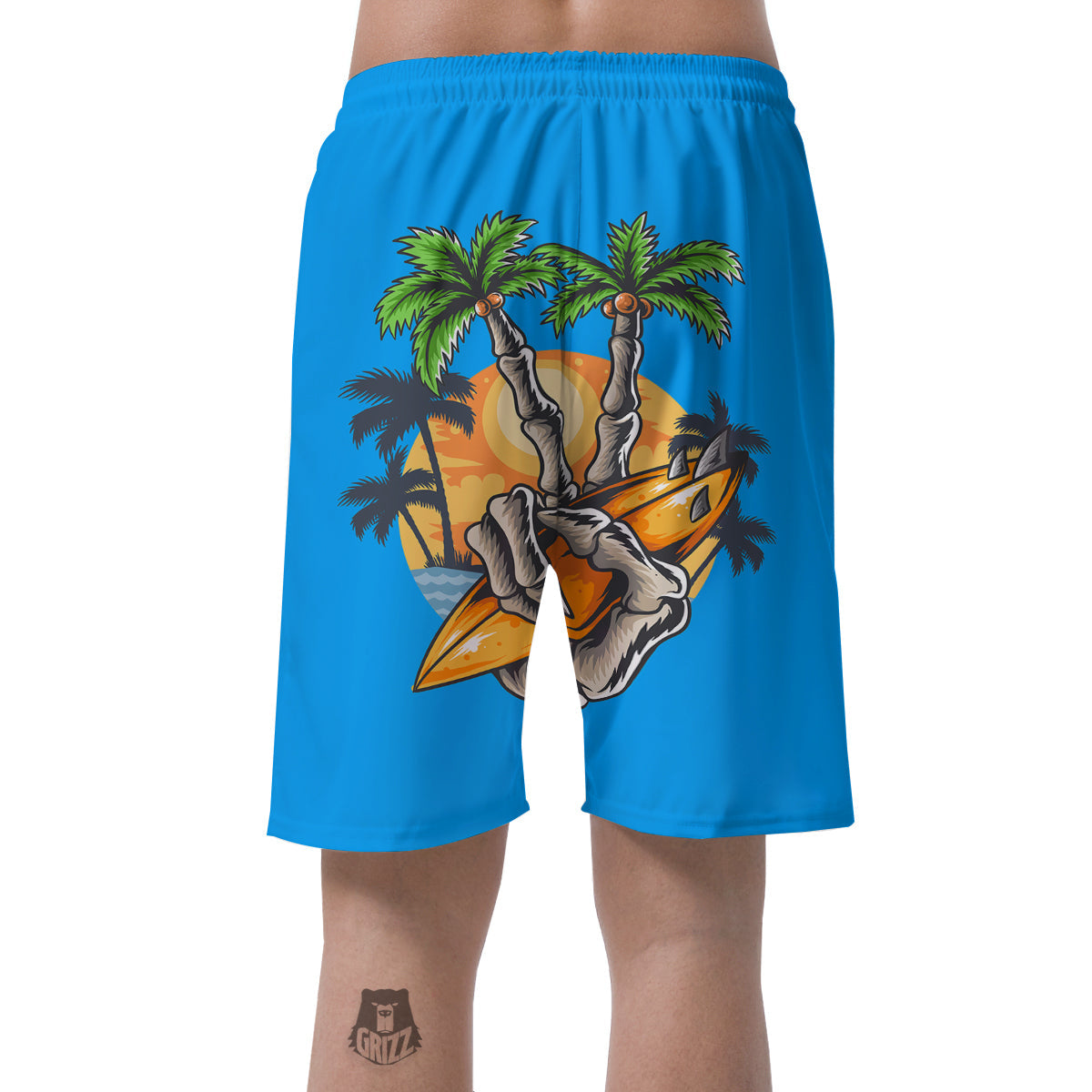 Tropical Skull Hand Print Men's Shorts-grizzshop