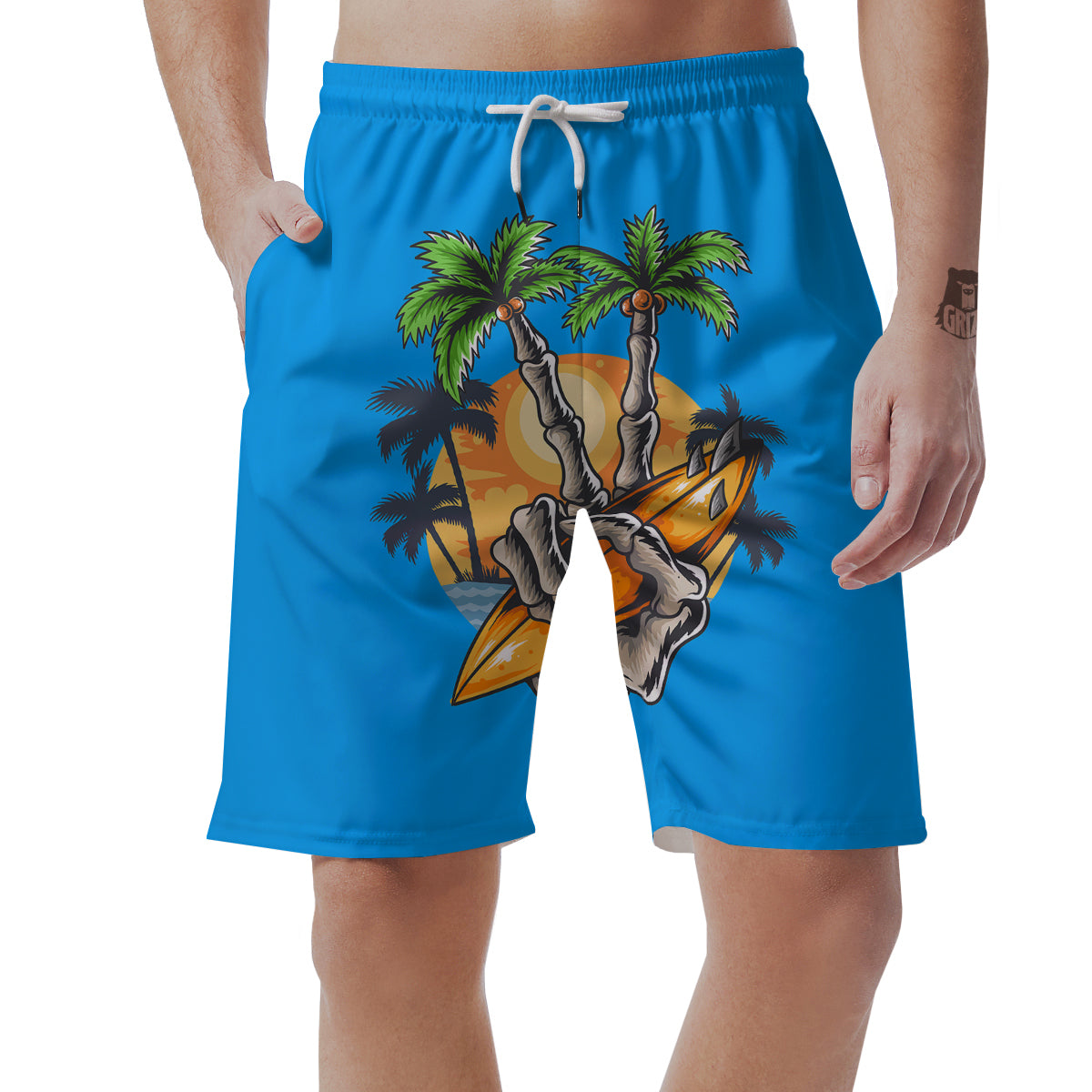 Tropical Skull Hand Print Men's Shorts-grizzshop