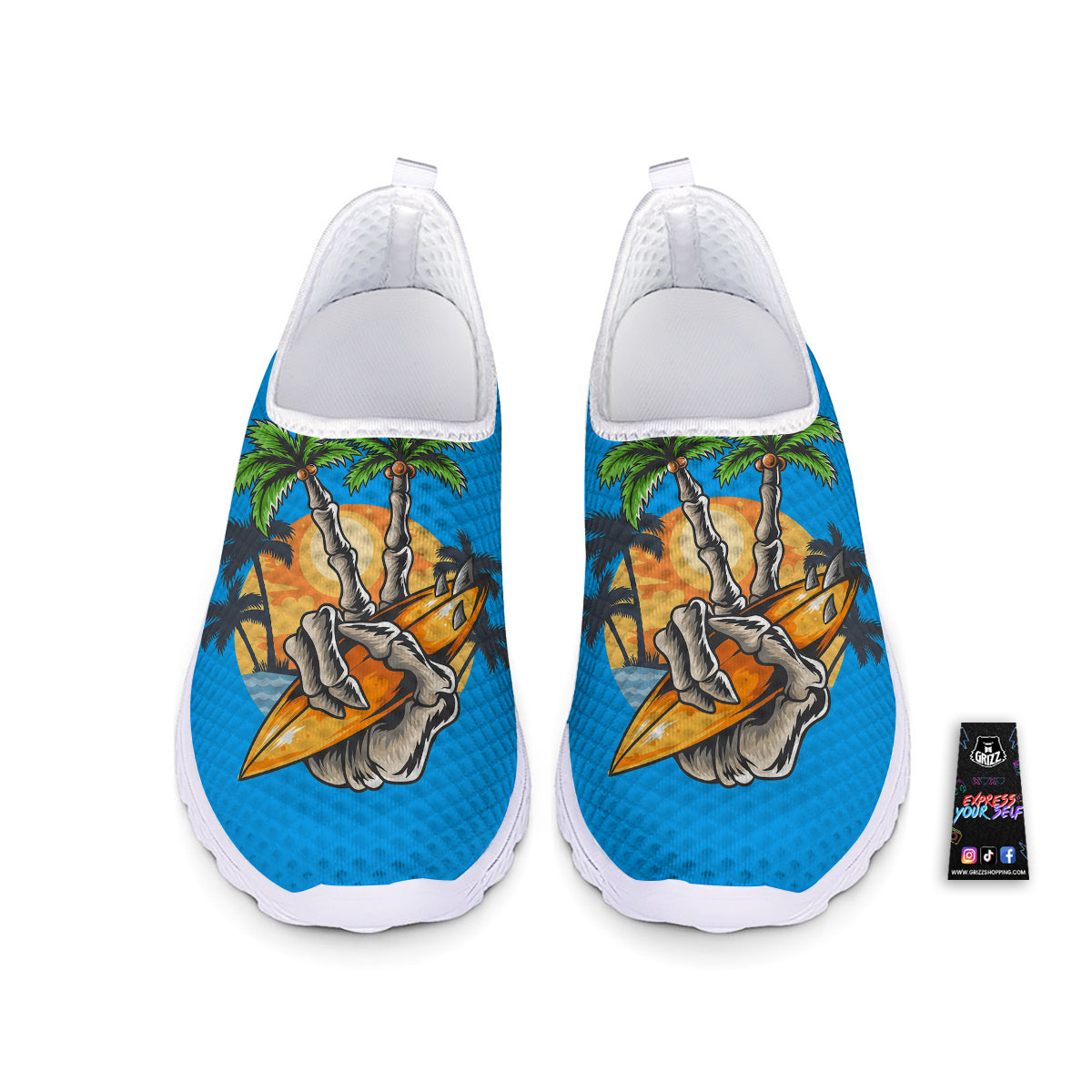 Tropical Skull Hand Print Nurse Shoes-grizzshop