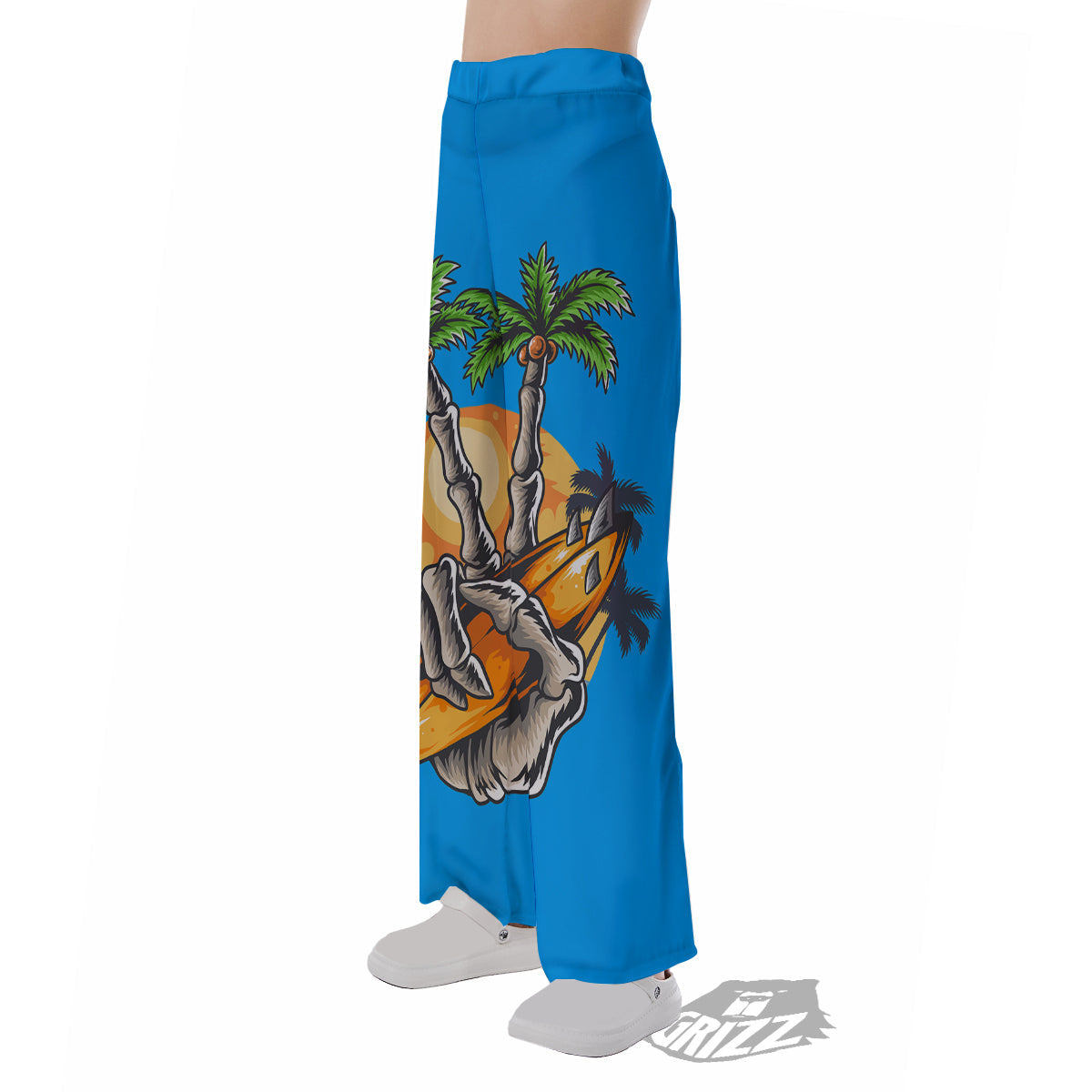 Tropical Skull Hand Print Pajama Pants-grizzshop