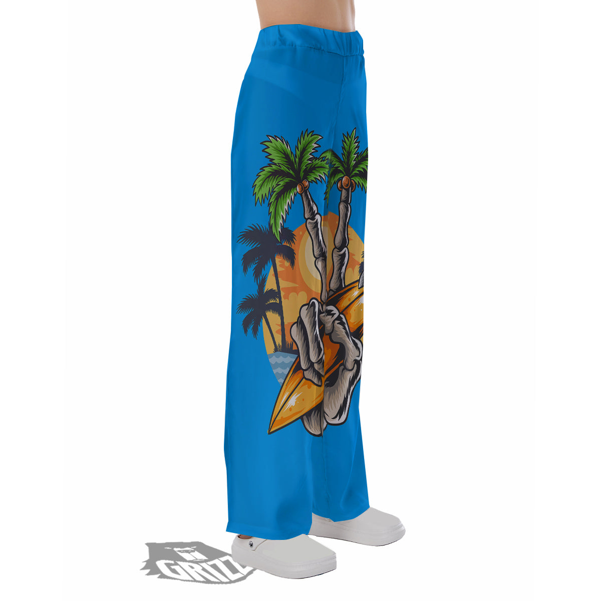Tropical Skull Hand Print Pajama Pants-grizzshop