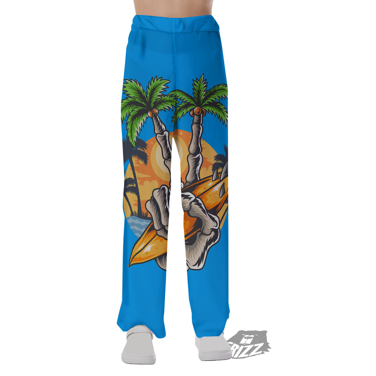 Tropical Skull Hand Print Pajama Pants-grizzshop