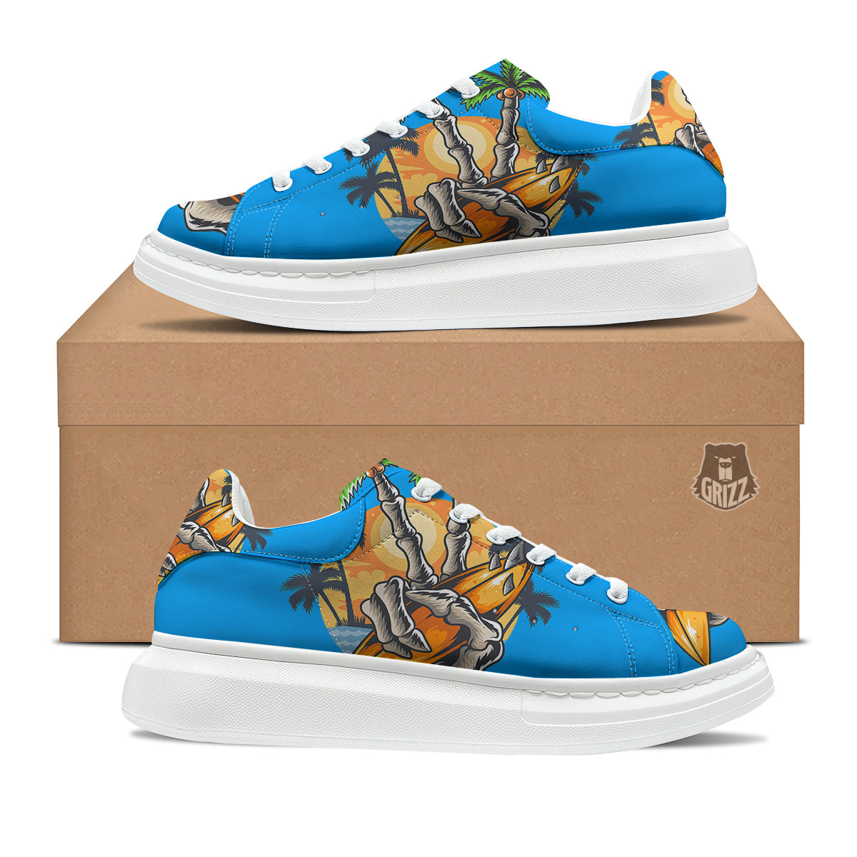 Tropical Skull Hand Print Platform Shoes-grizzshop