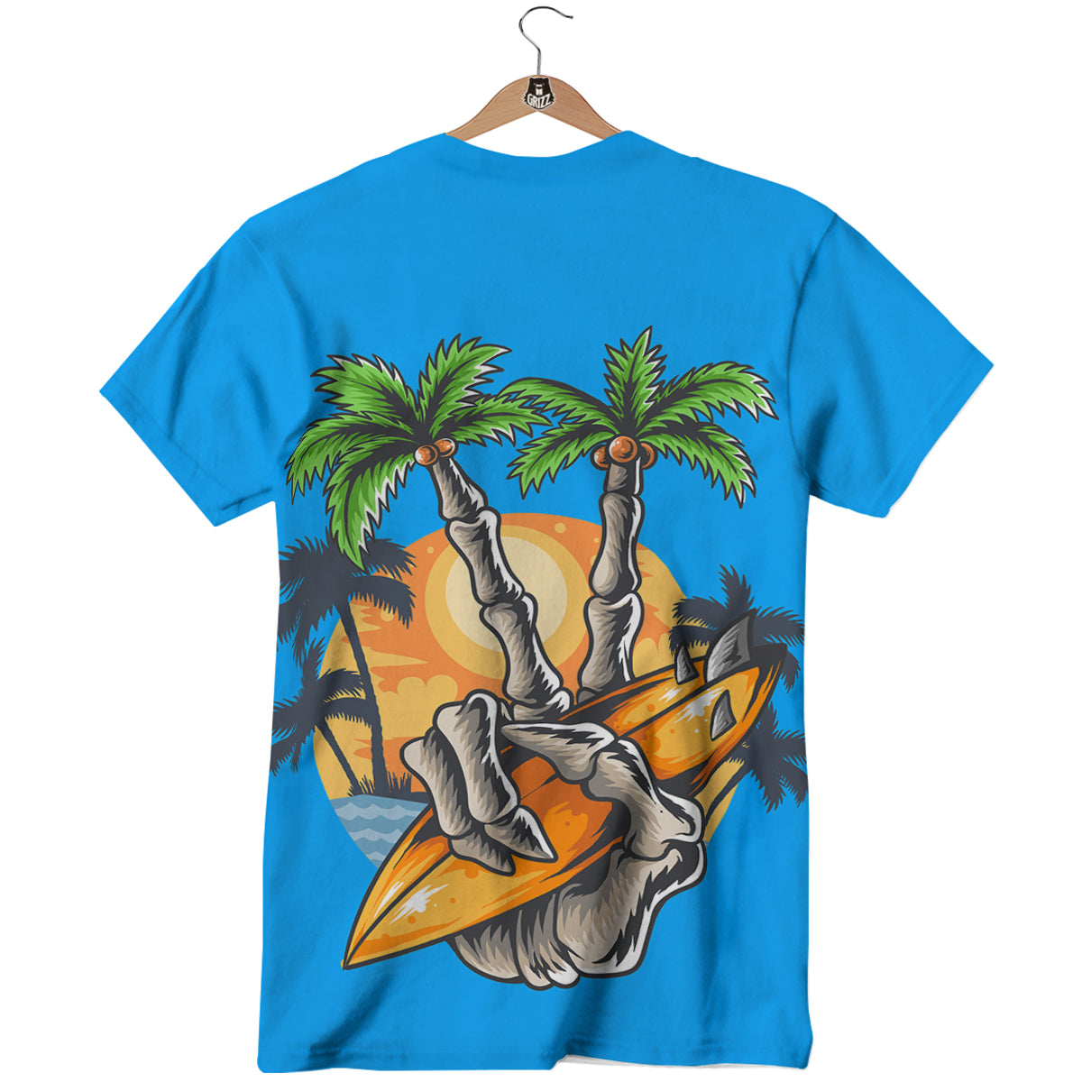 Tropical Skull Hand Print T-Shirt-grizzshop