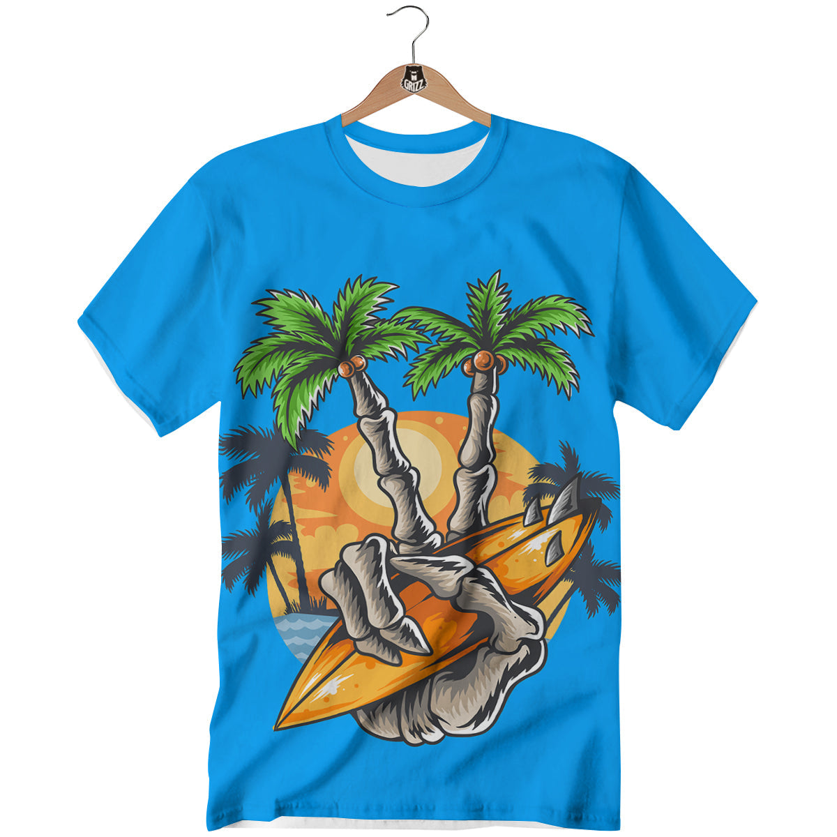 Tropical Skull Hand Print T-Shirt-grizzshop