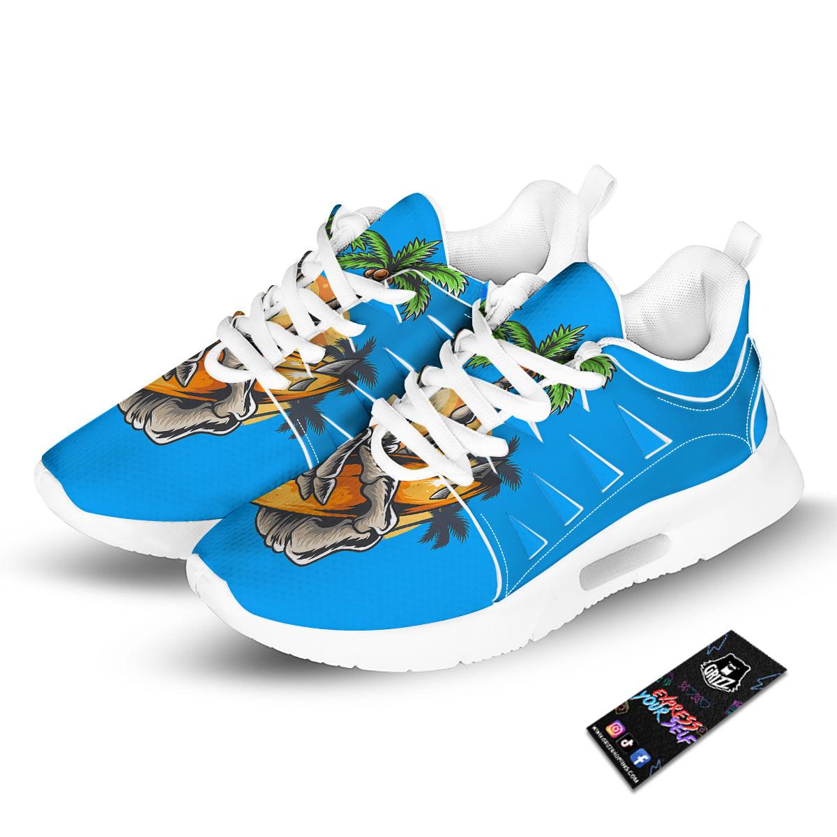 Tropical Skull Hand Print Tennis Shoes-grizzshop