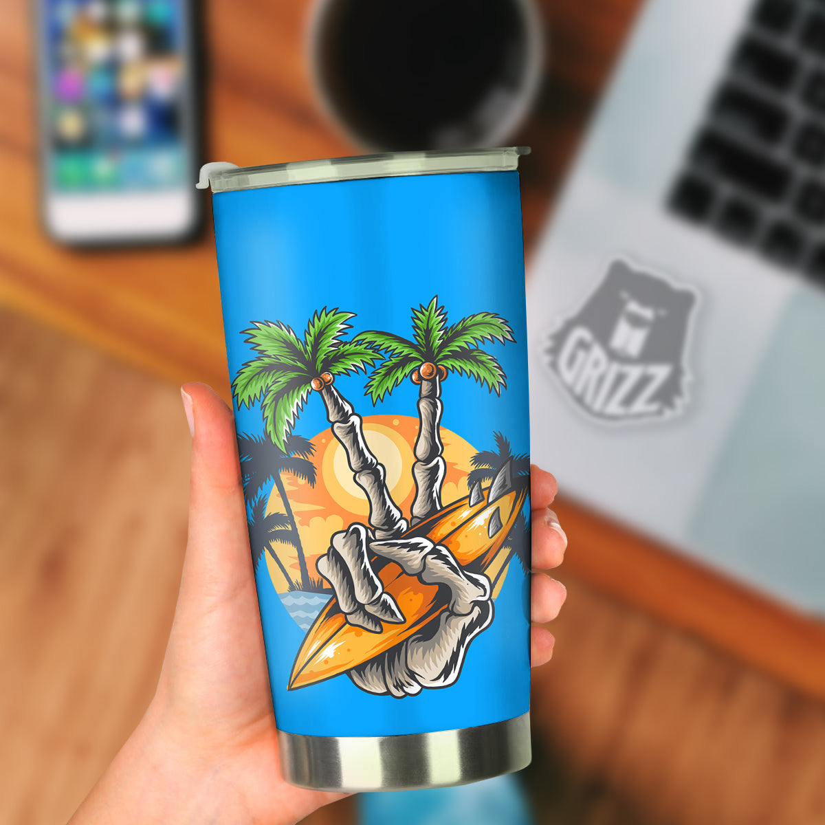 Tropical Skull Hand Print Tumbler-grizzshop