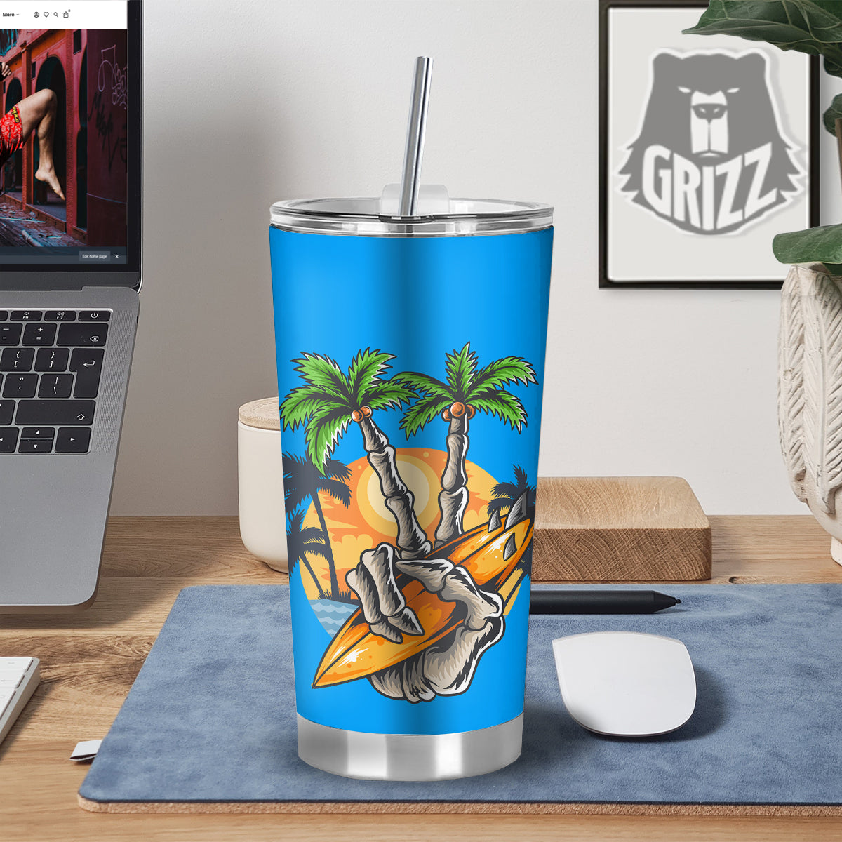 Tropical Skull Hand Print Tumbler-grizzshop