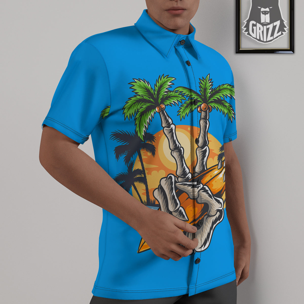 Tropical Skull Hand Print Untucked Shirts-grizzshop