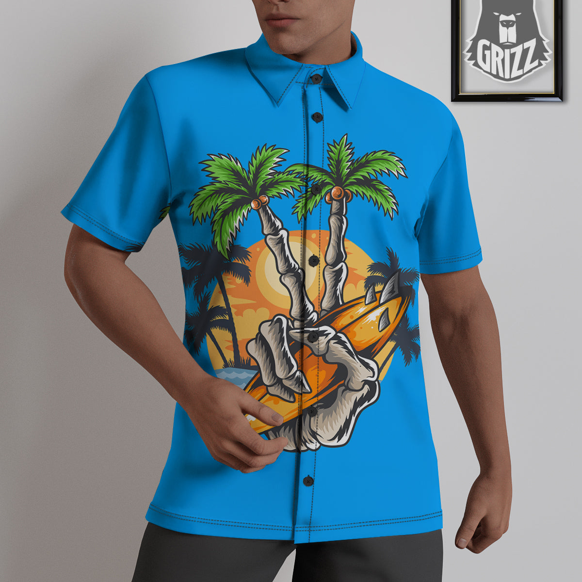 Tropical Skull Hand Print Untucked Shirts-grizzshop