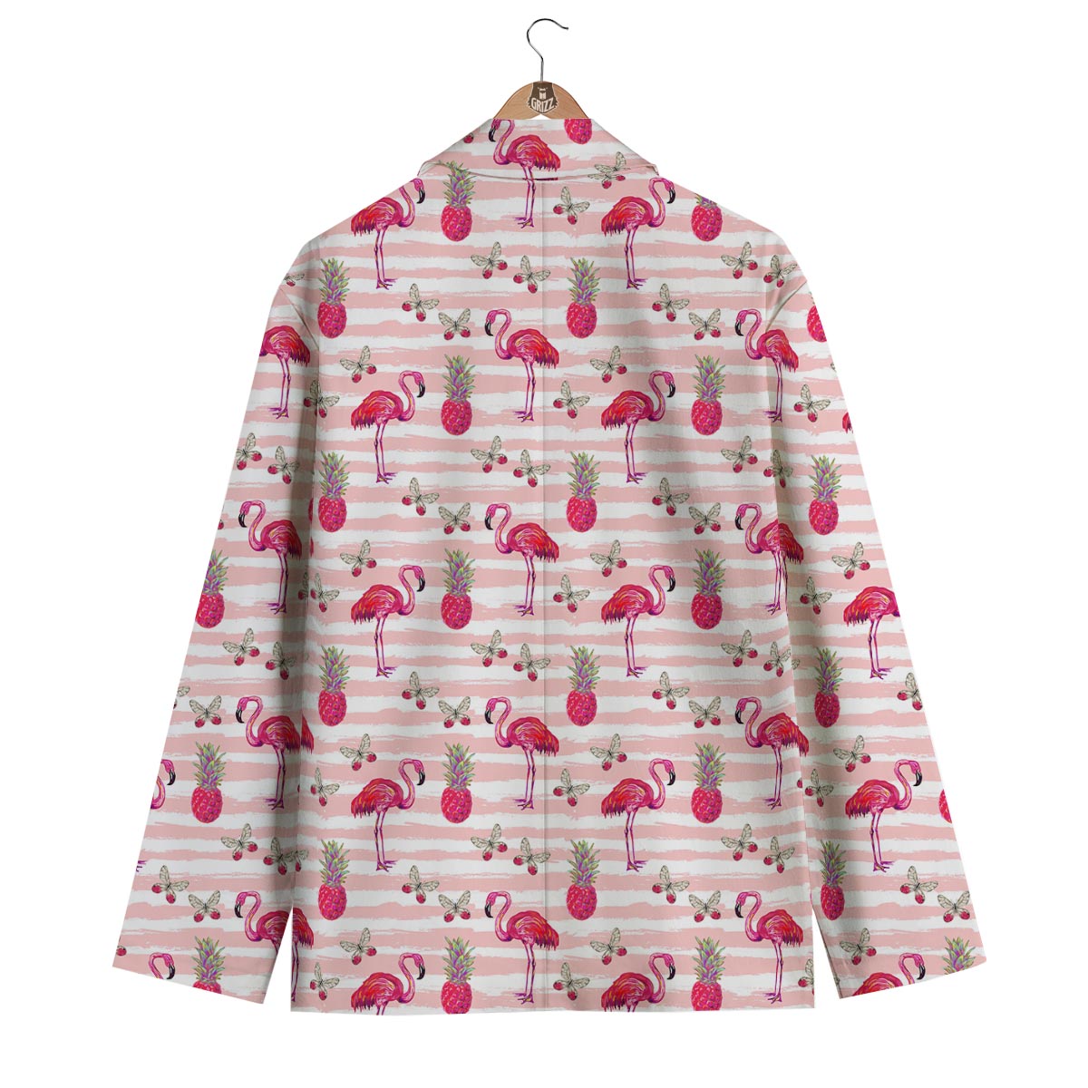 Tropical Stripe Flamingo Men's Blazer-grizzshop