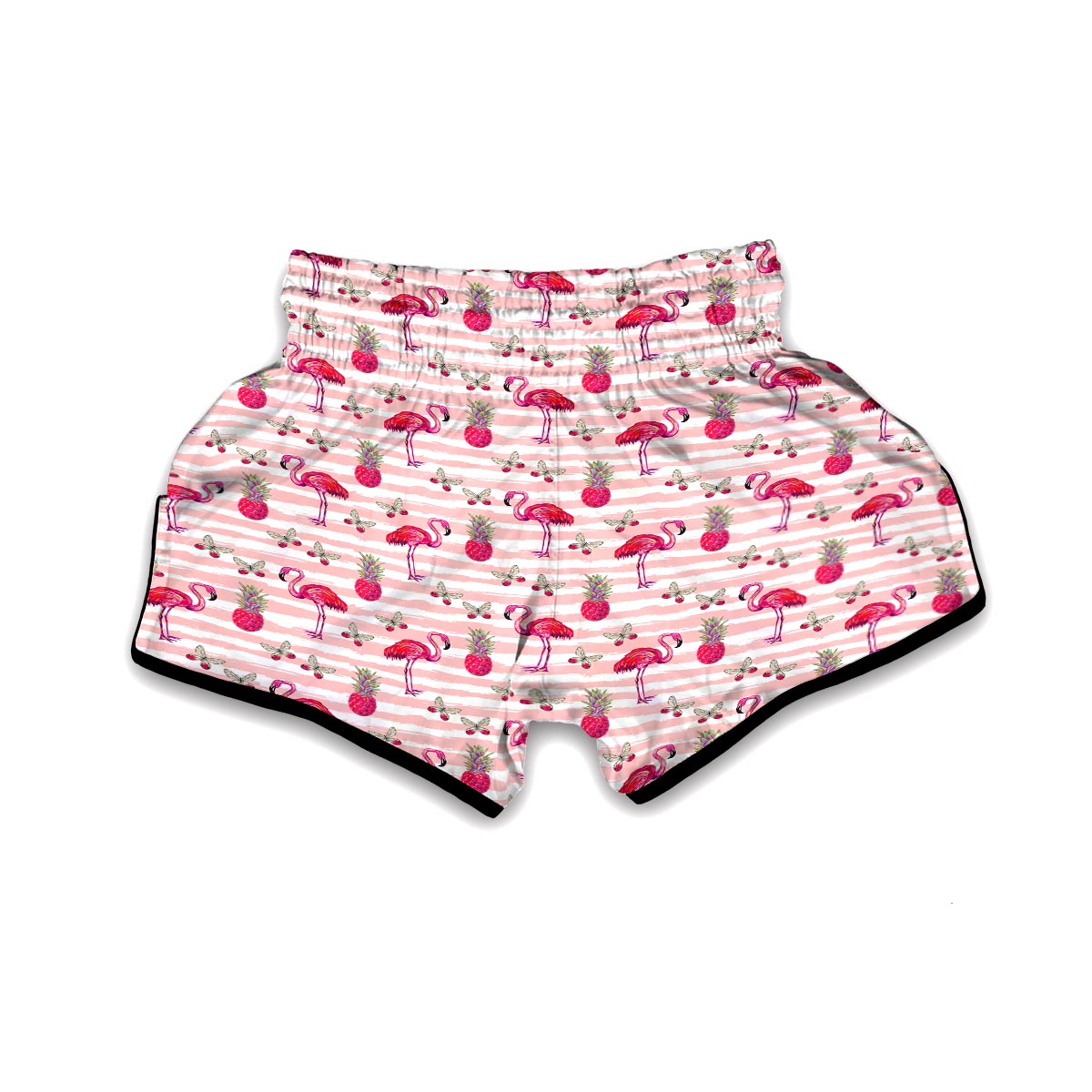 Tropical Stripe Flamingo Muay Thai Boxing Shorts-grizzshop