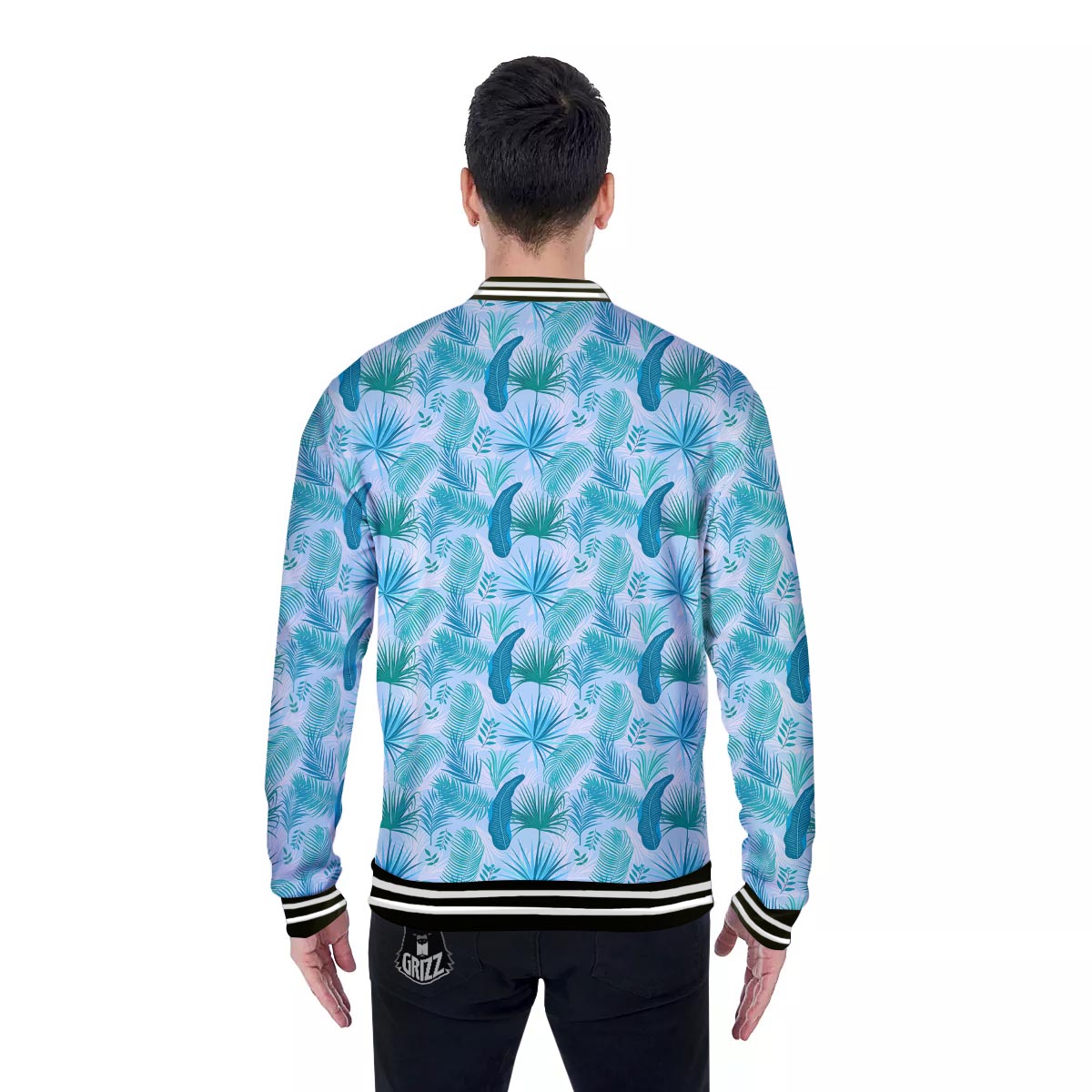 Tropical Teal Aloha Print Pattern Baseball Jacket-grizzshop