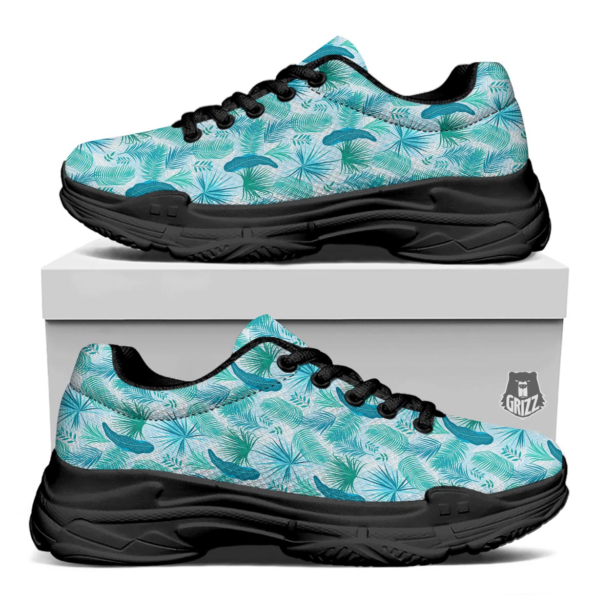 Tropical Teal Aloha Print Pattern Black Chunky Shoes-grizzshop