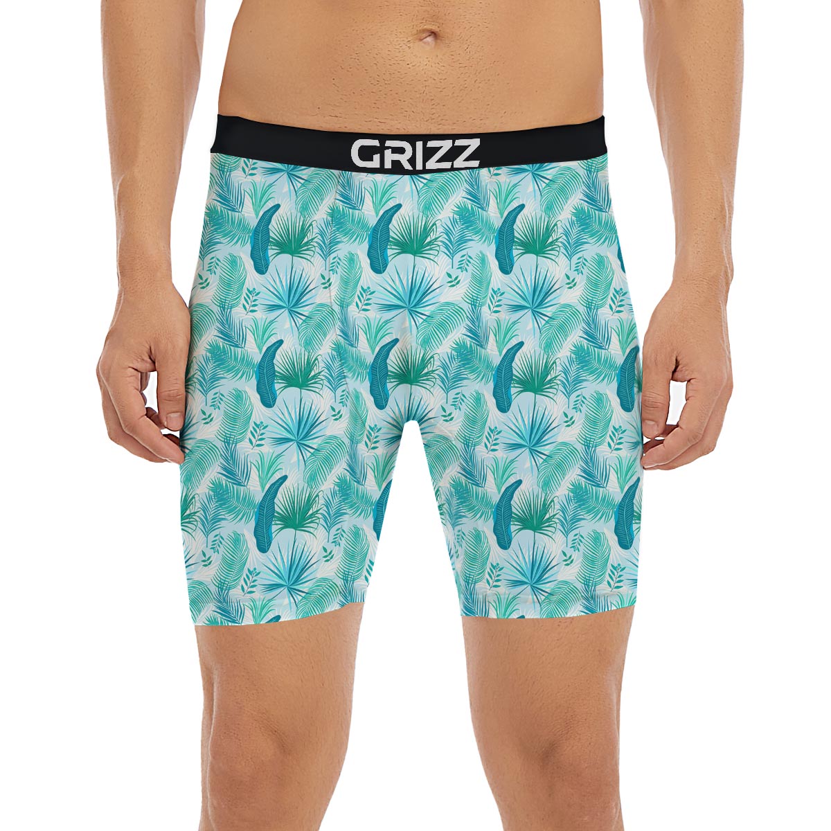 Tropical Teal Aloha Print Pattern Boxer Briefs-grizzshop