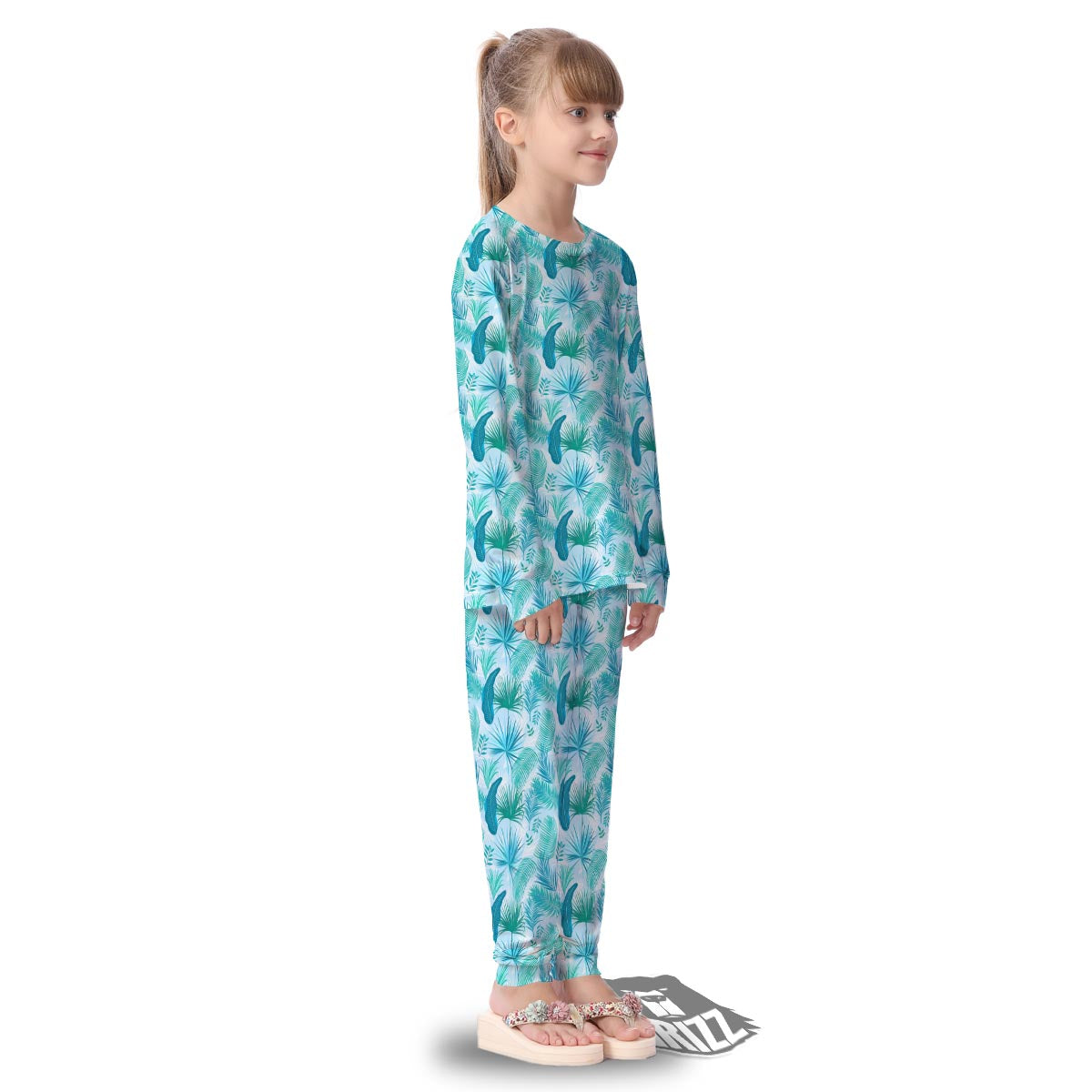 Tropical Teal Aloha Print Pattern Kid's Pajamas-grizzshop