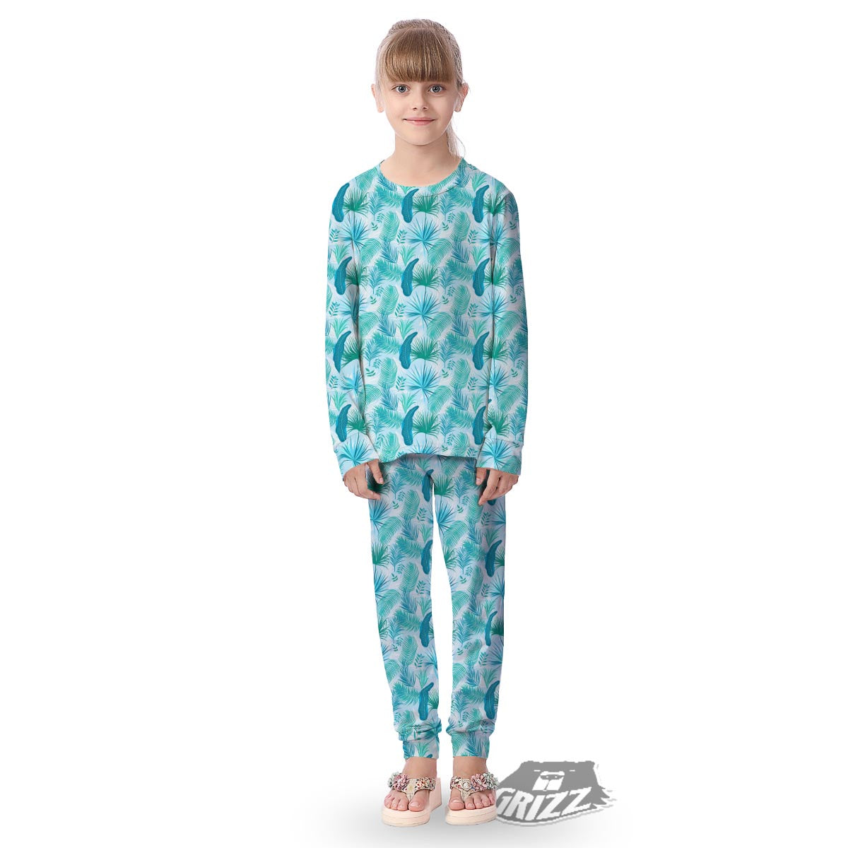 Tropical Teal Aloha Print Pattern Kid's Pajamas-grizzshop