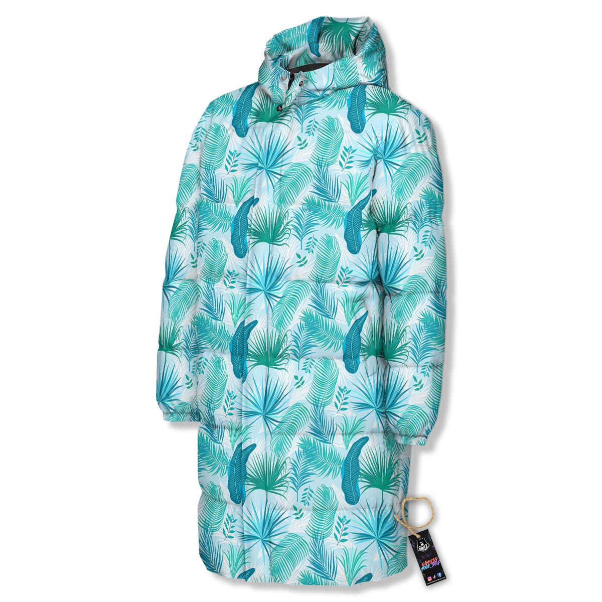 Tropical Teal Aloha Print Pattern Long Down Jacket-grizzshop