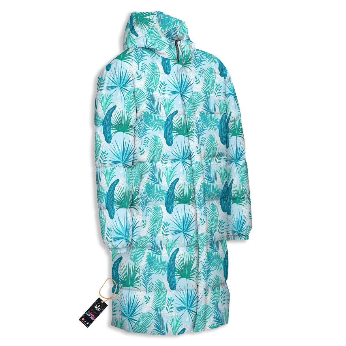 Tropical Teal Aloha Print Pattern Long Down Jacket-grizzshop