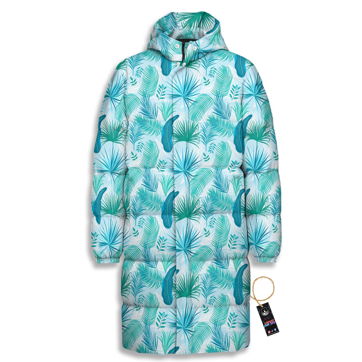 Tropical Teal Aloha Print Pattern Long Down Jacket-grizzshop