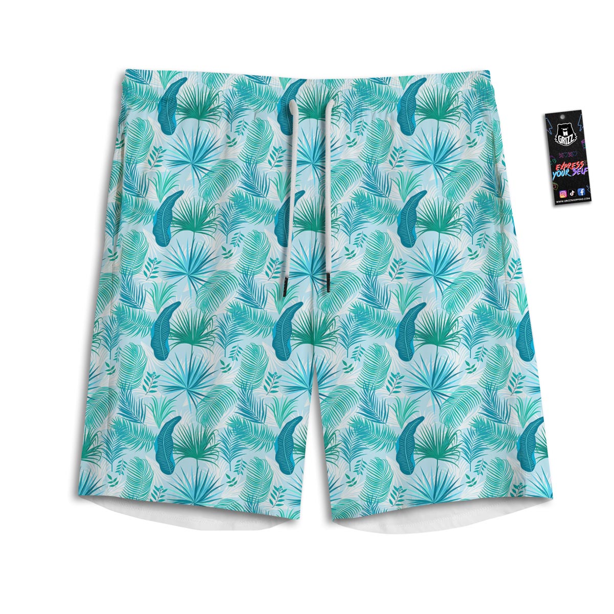Tropical Teal Aloha Print Pattern Men's Athletic Shorts
