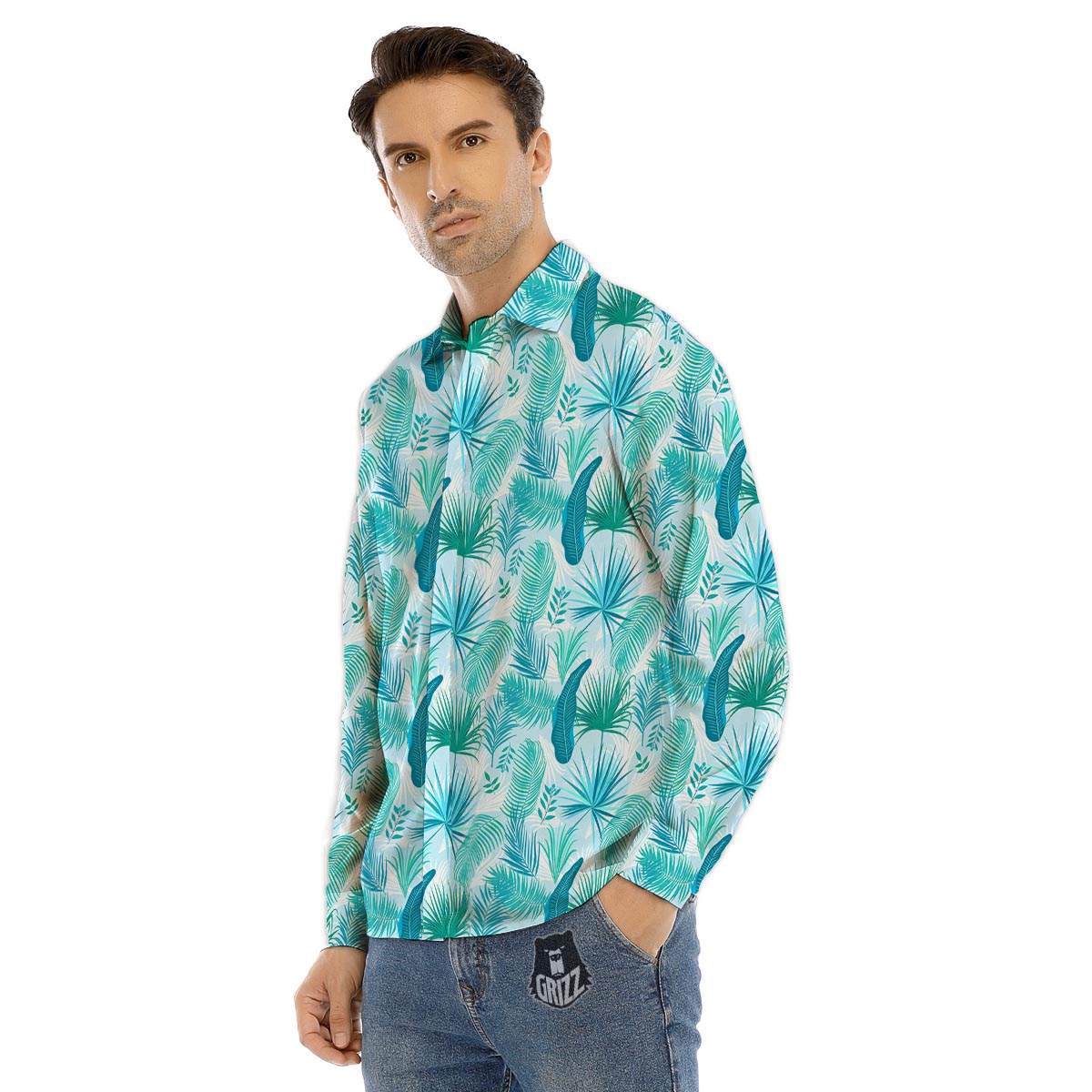Tropical Teal Aloha Print Pattern Men's Dress Shirts-grizzshop