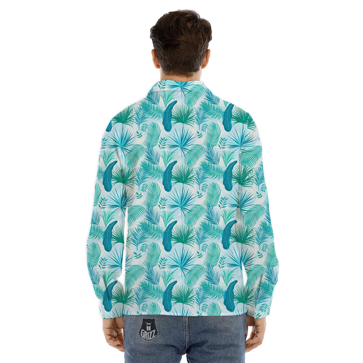 Tropical Teal Aloha Print Pattern Men's Dress Shirts-grizzshop