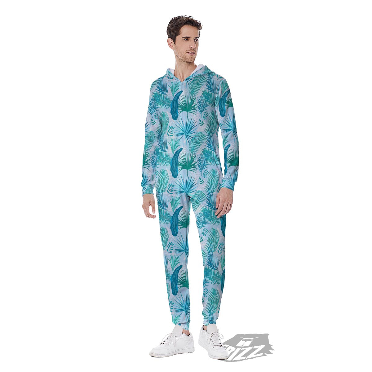 Tropical Teal Aloha Print Pattern Men's Jumpsuit-grizzshop