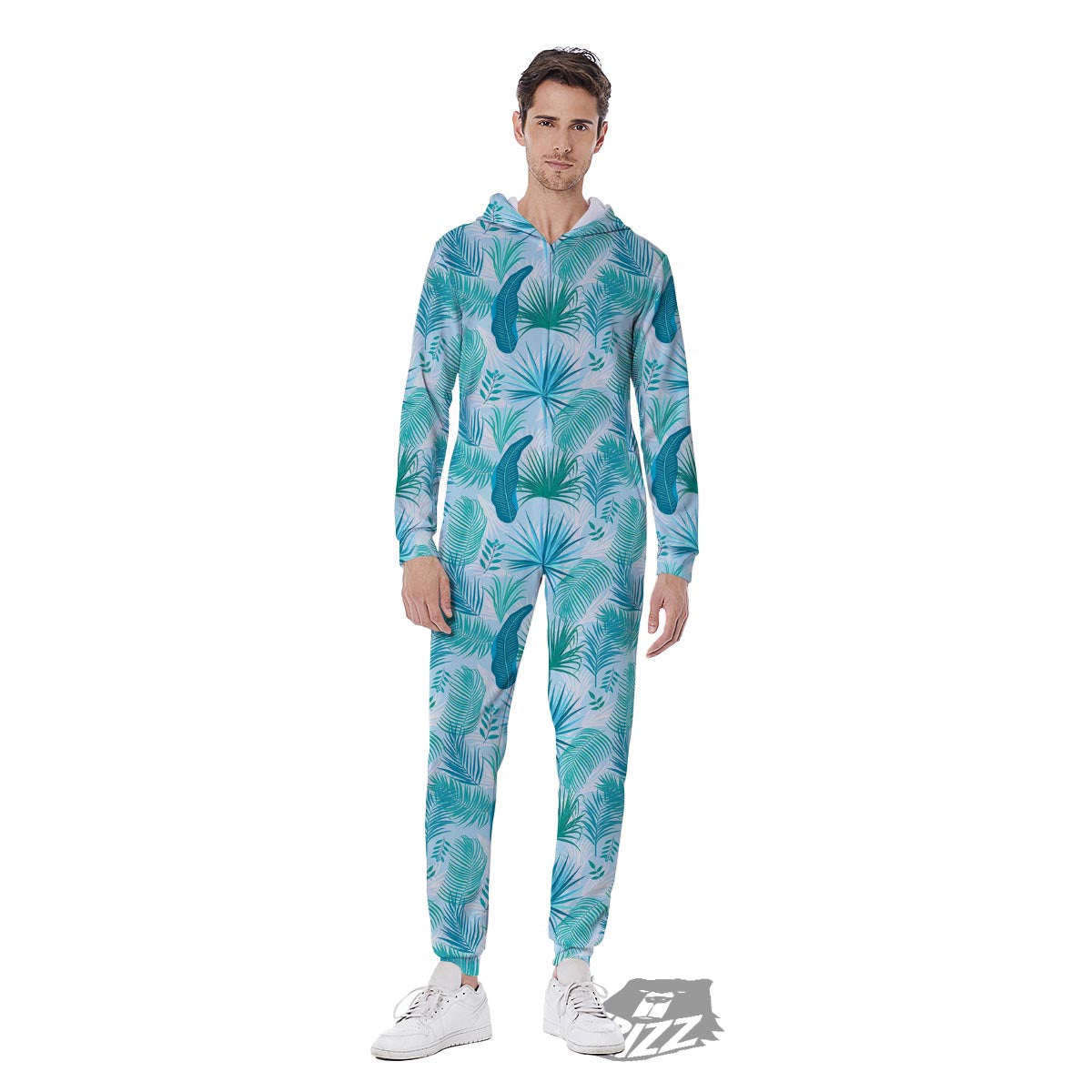 Tropical Teal Aloha Print Pattern Men's Jumpsuit-grizzshop