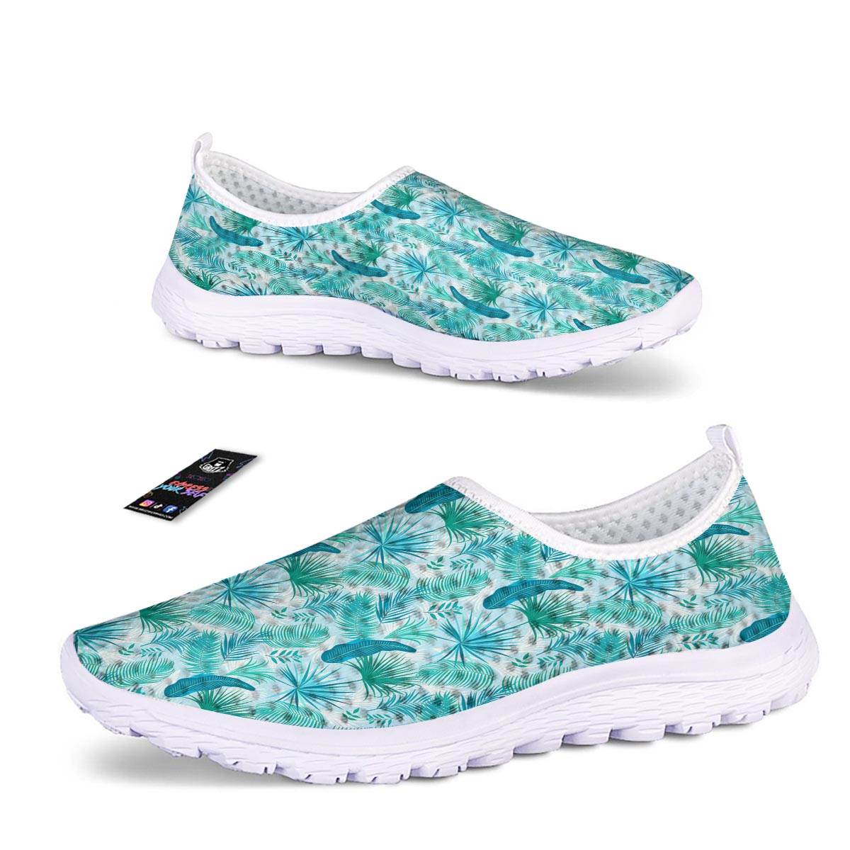 Tropical Teal Aloha Print Pattern Nurse Shoes-grizzshop