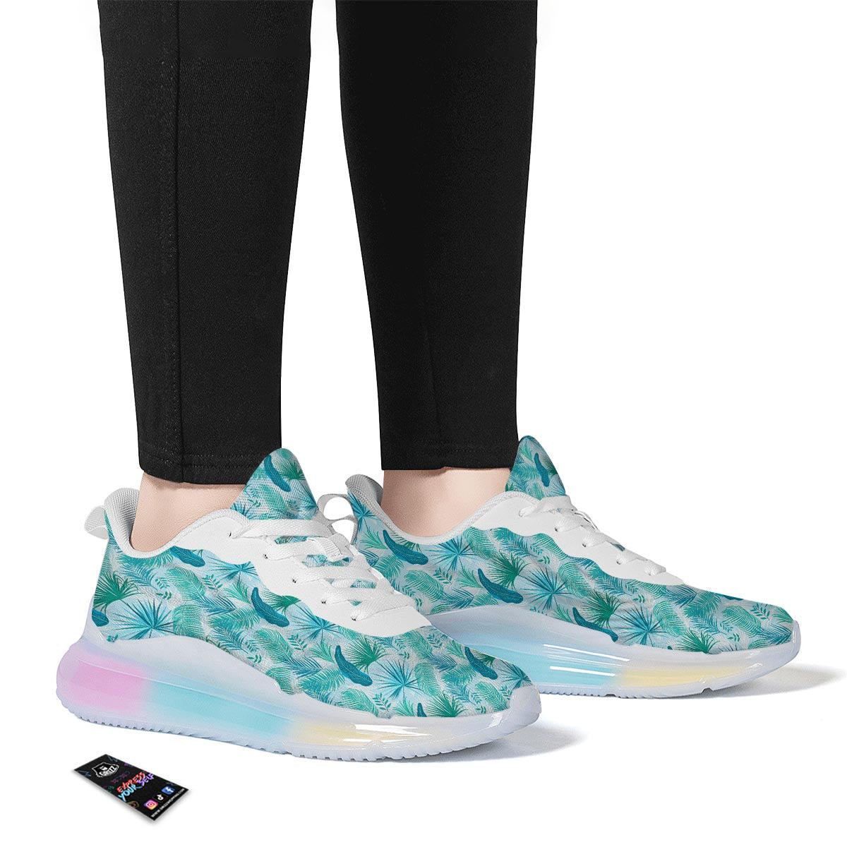 Tropical Teal Aloha Print Pattern Running Sneakers-grizzshop