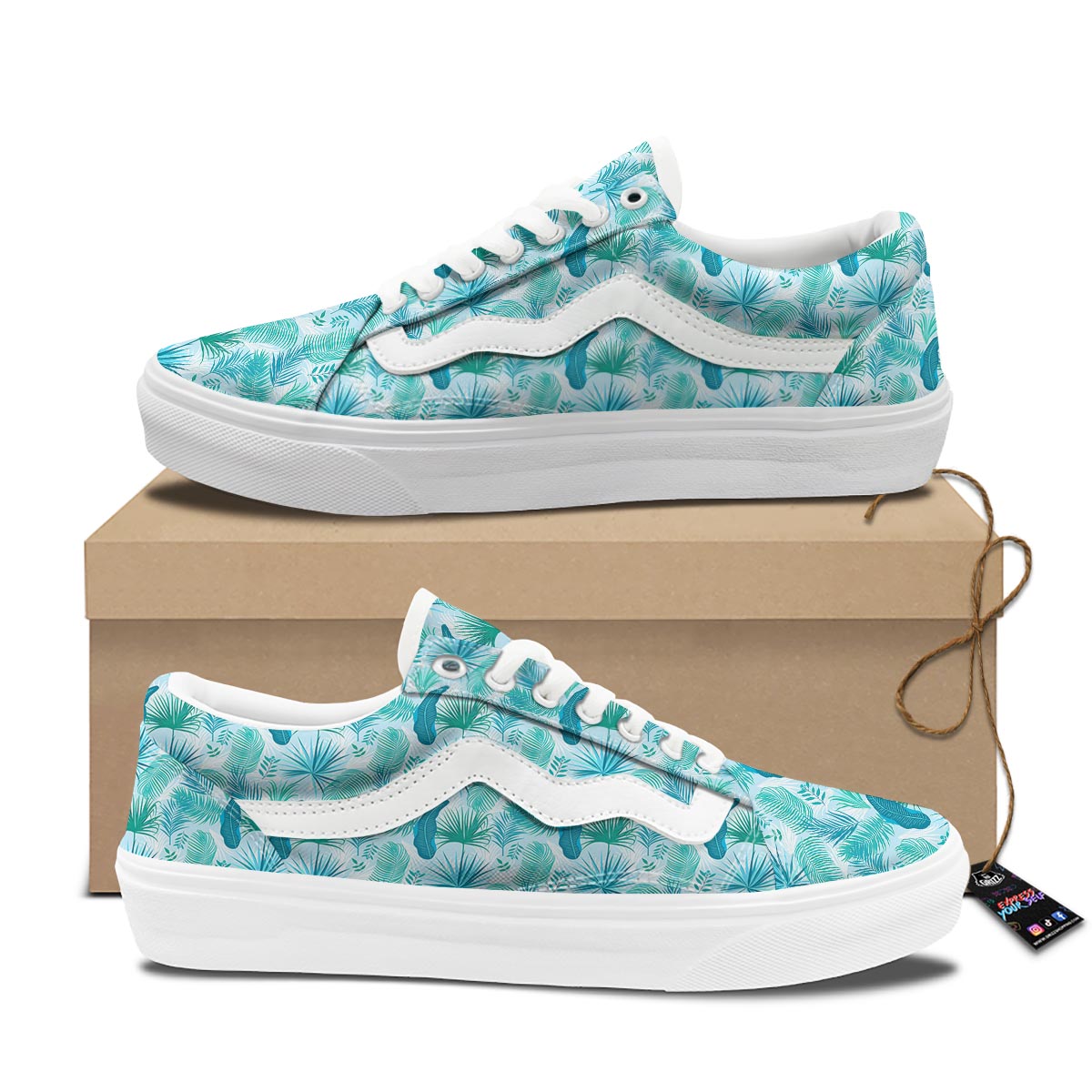Tropical Teal Aloha Print Pattern Skate Shoes-grizzshop
