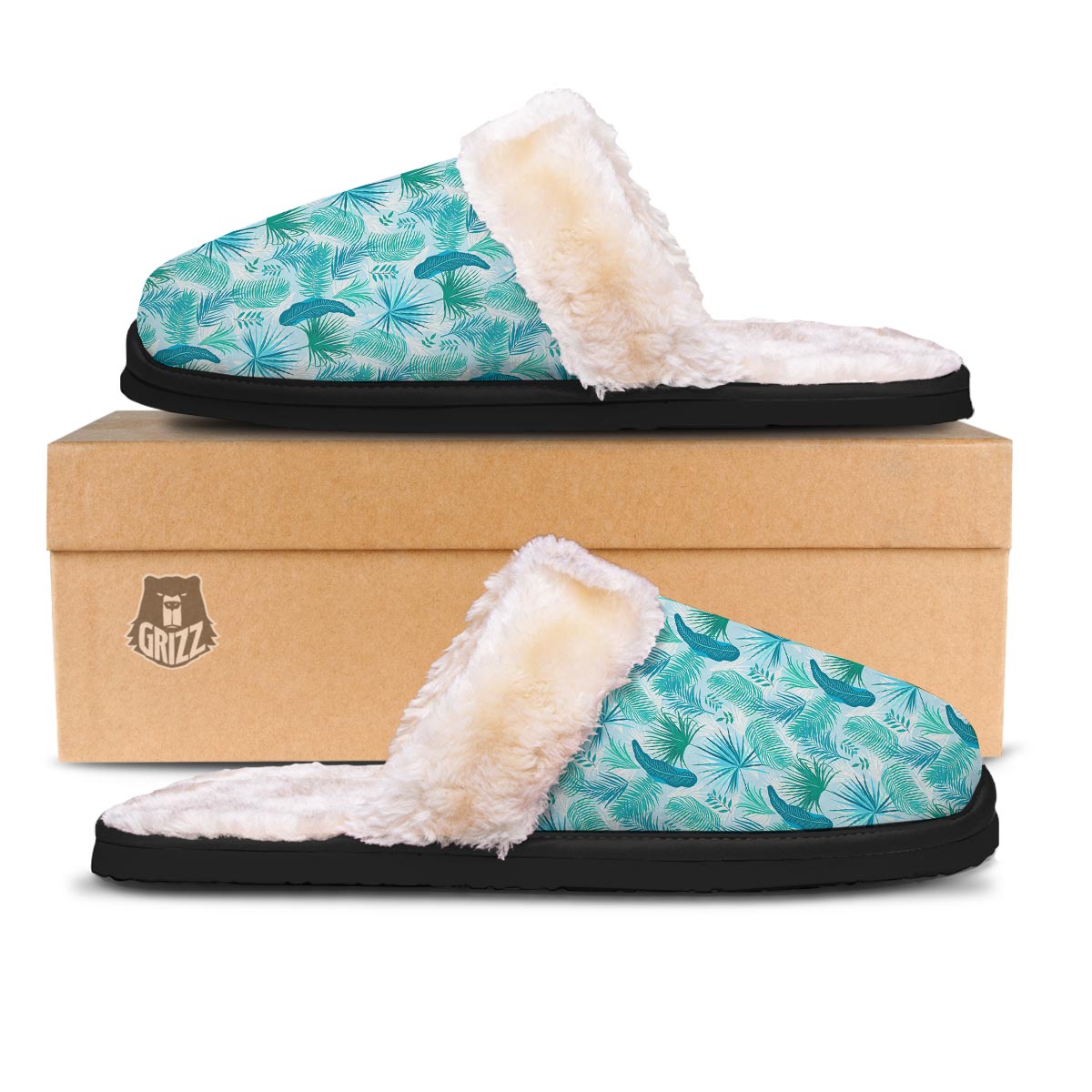 Tropical Teal Aloha Print Pattern Slippers-grizzshop