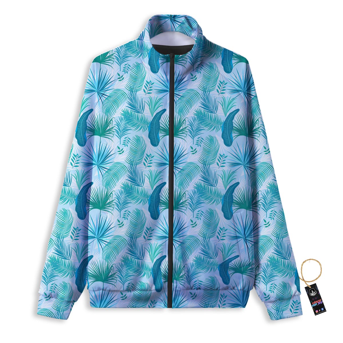 Tropical Teal Aloha Print Pattern Track Jacket-grizzshop