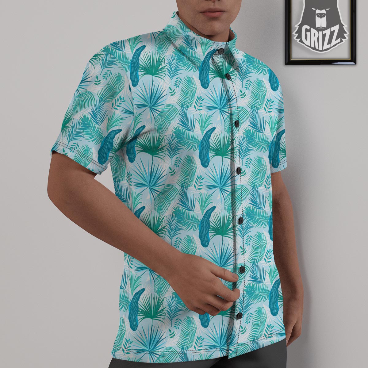 Tropical Teal Aloha Print Pattern Untucked Shirts-grizzshop