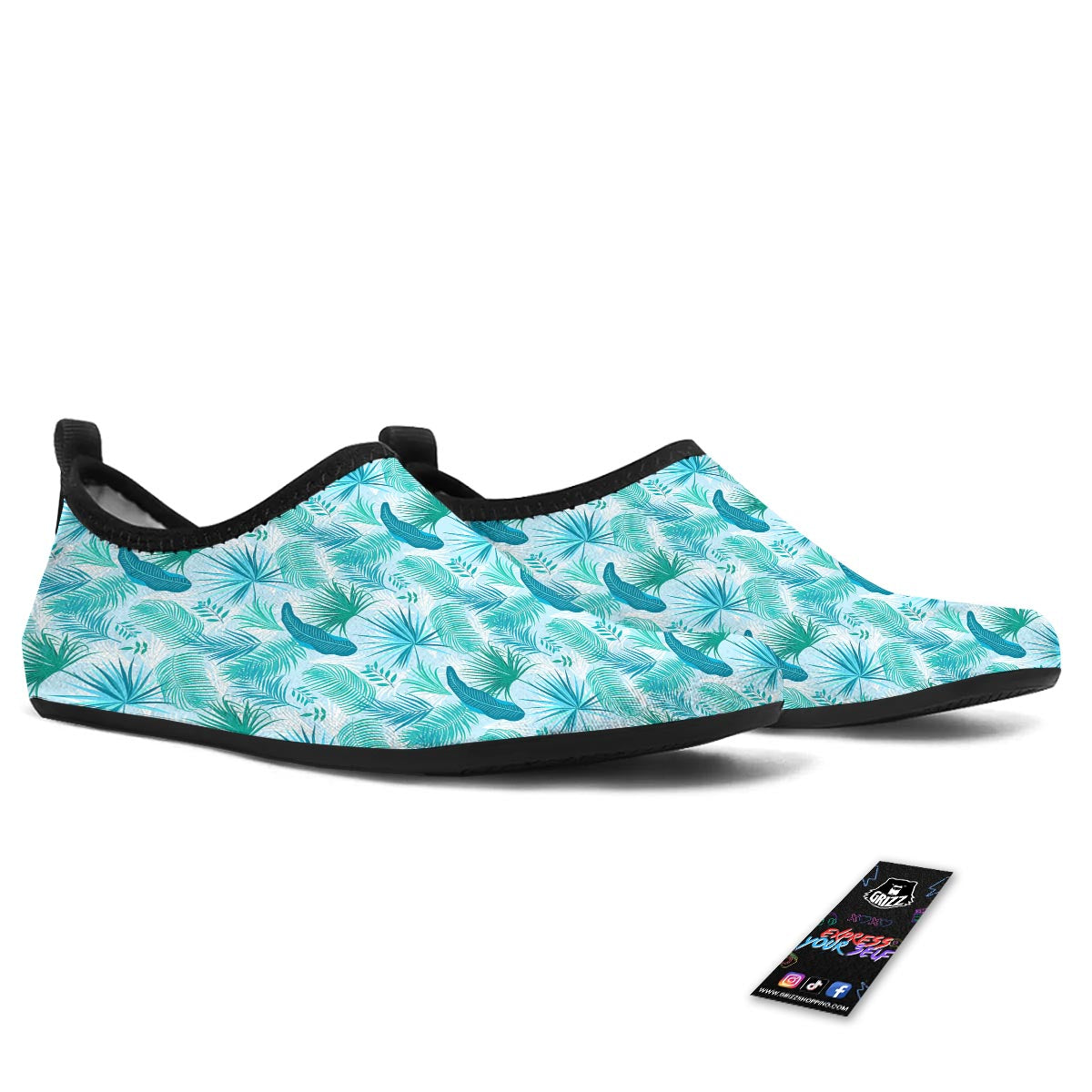 Tropical Teal Aloha Print Pattern Water Shoes-grizzshop