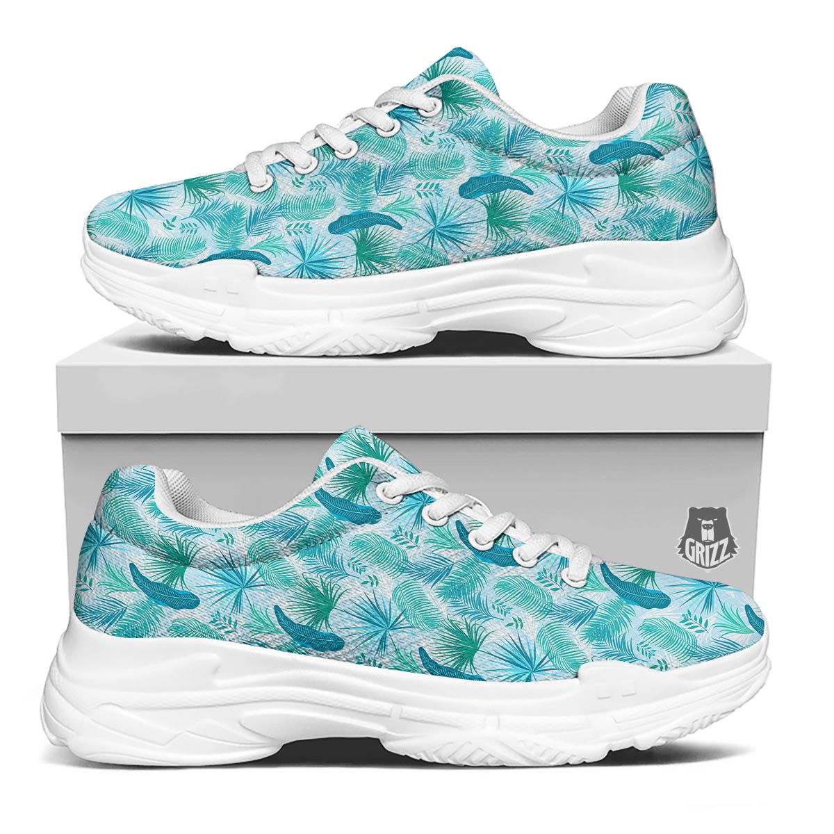 Tropical Teal Aloha Print Pattern White Chunky Shoes-grizzshop