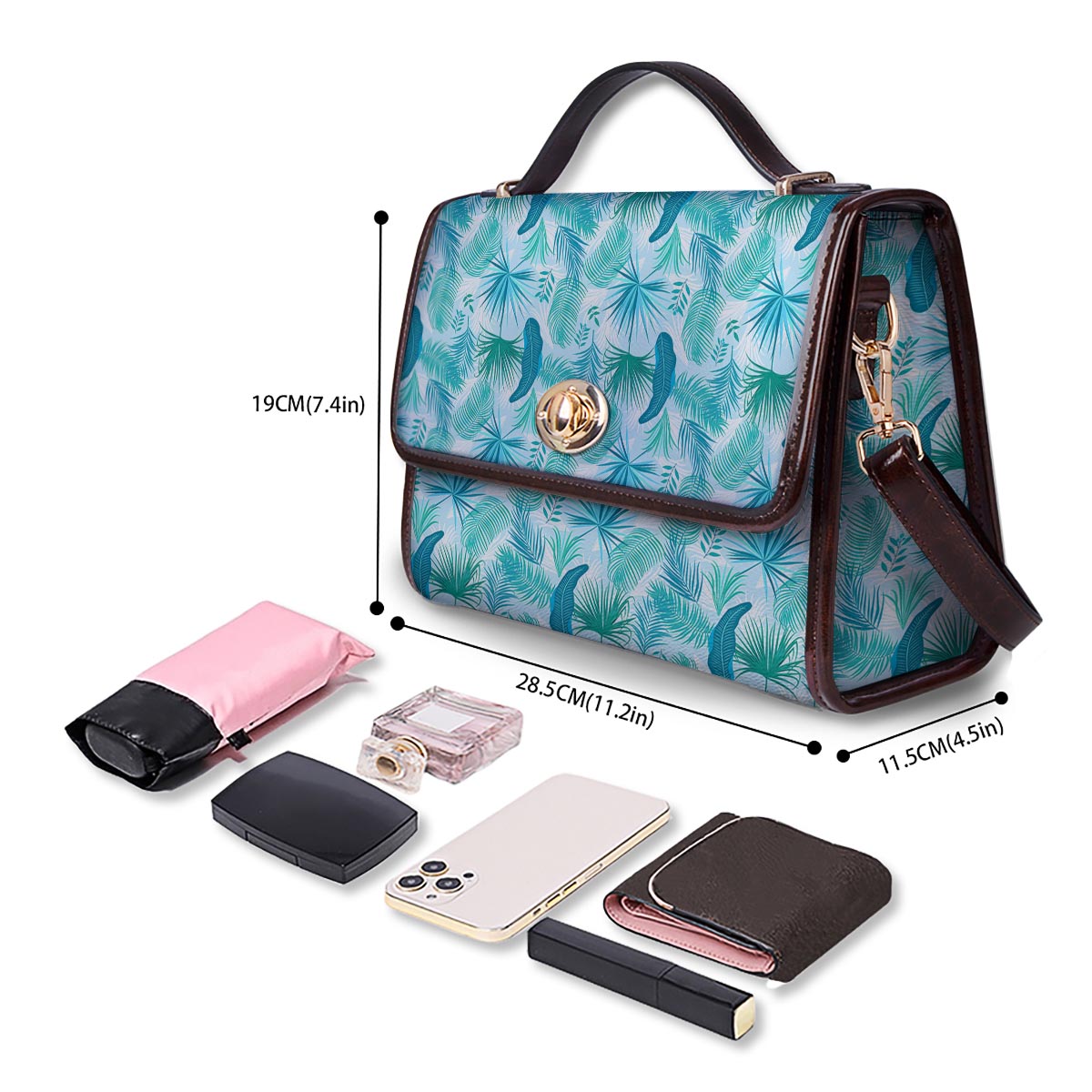 Tropical Teal Aloha Print Pattern Women's Satchel Bag-grizzshop