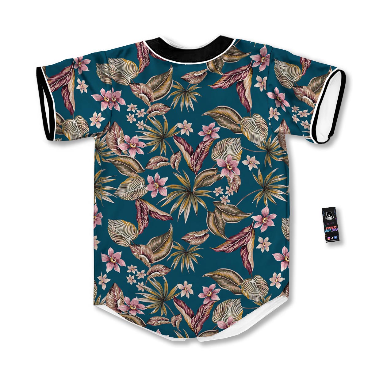 Tropical Teal Print Pattern Baseball Jersey-grizzshop