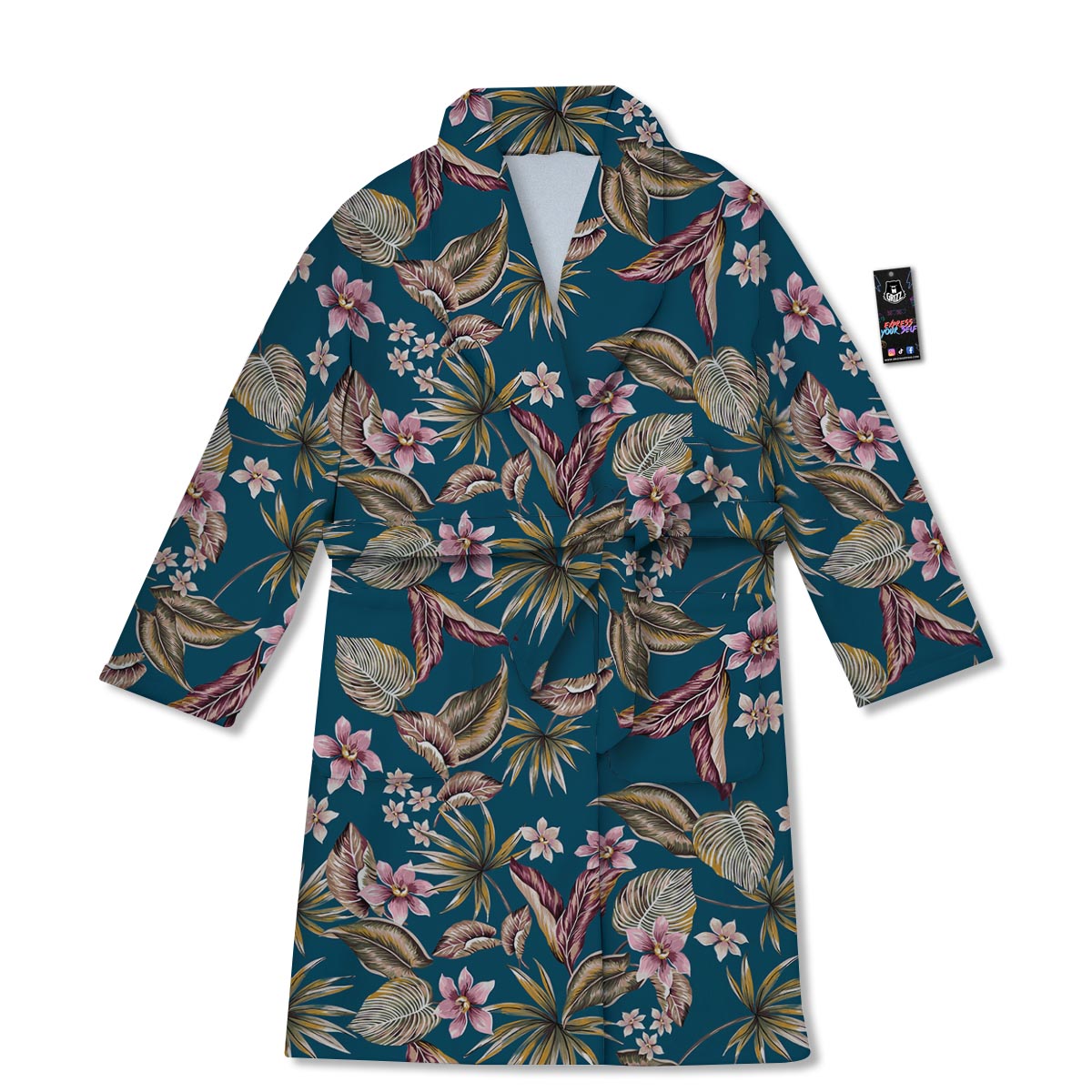 Tropical Teal Print Pattern Bathrobe-grizzshop