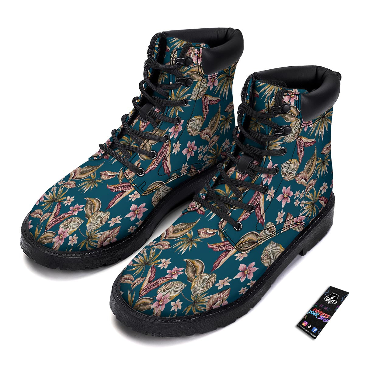 Tropical Teal Print Pattern Boots-grizzshop